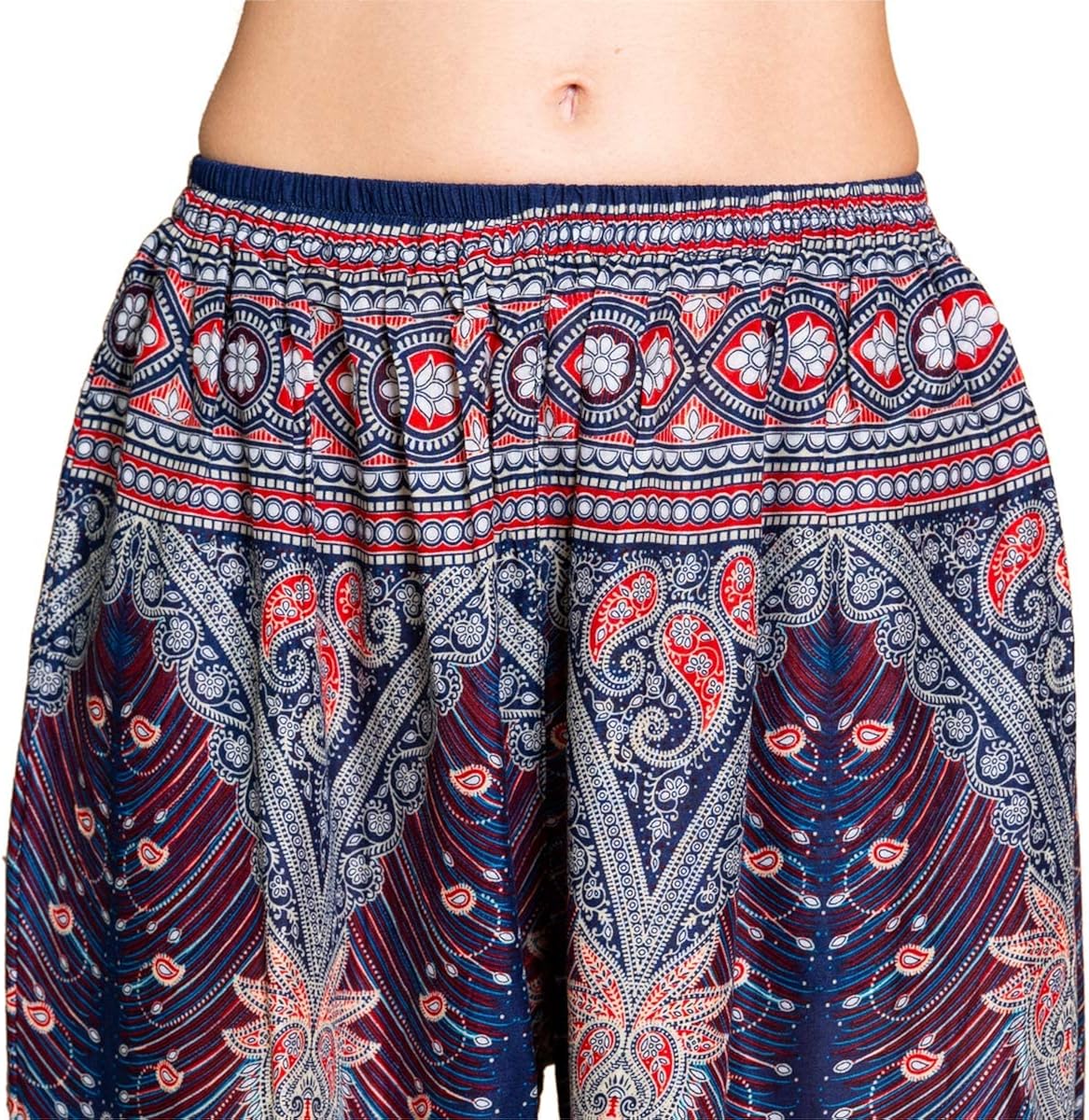 Vista 9 de PANASIAM Muck Harem Pantalones en diseño de pavo real, 100% natural, suave, viscosa, de producción justa.