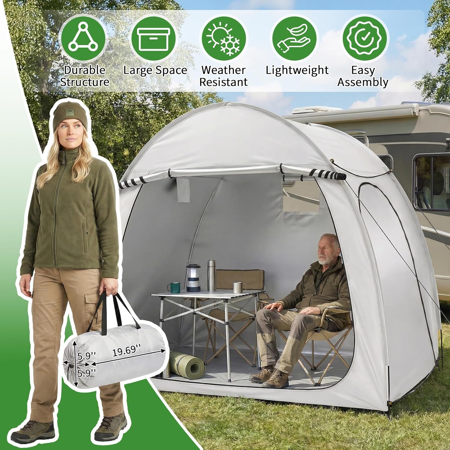 VINGLI Bike Storage Shed Tent for 4-5 Bikes, Outdoor Portable Bicycle Storage Shed with Carry Bag, Waterproof Bike Tent for Motorcycle, Garden Tools, Lawn Mower, Light Gray