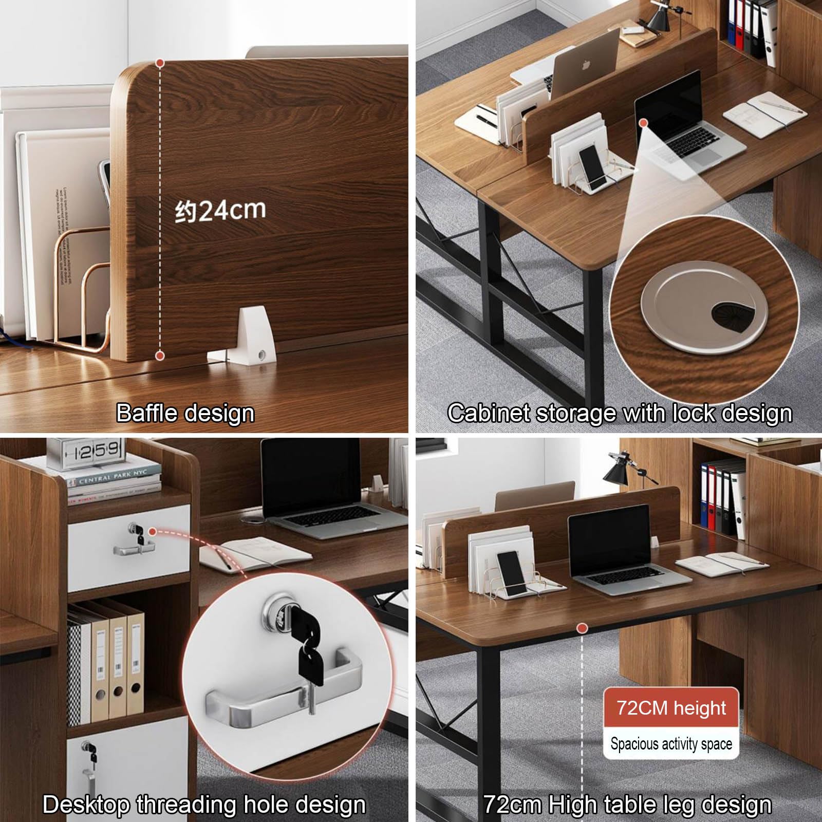 Amazon | 引き出し付き2人用デスク、ダブルSXZenSpaceパーティション