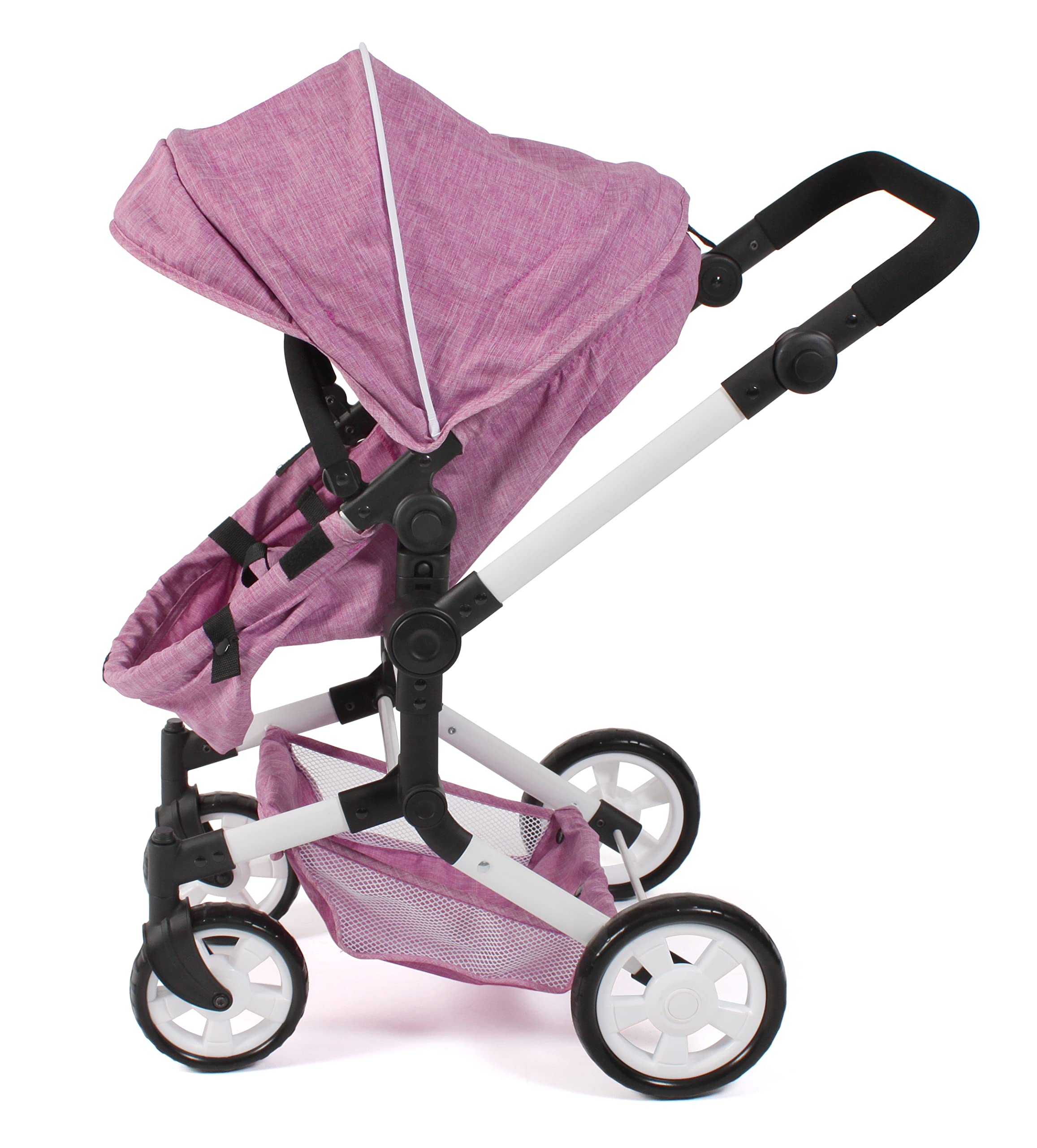 Bayer Chic 2000® 2 w 1 wózek dla lalek Linus - dżinsy różowe - składany, uchwyt z regulacją wysokości 47-78 cm – lalki do 52 cm, 4-8 J.