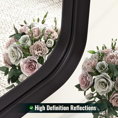 Miniatura 5 de Easly Espejo de baño negro de 48 x 30 pulgadas, moderno espejo negro para pared con esquinas redondeadas. Espejos de baño para tocador, espejo