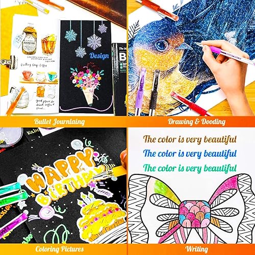 Miniatura 7 de Bolígrafos de gel con purpurina para libros para colorear para adultos paquete de 120 unidades 60 bolígrafos para colorear con purpurina 60