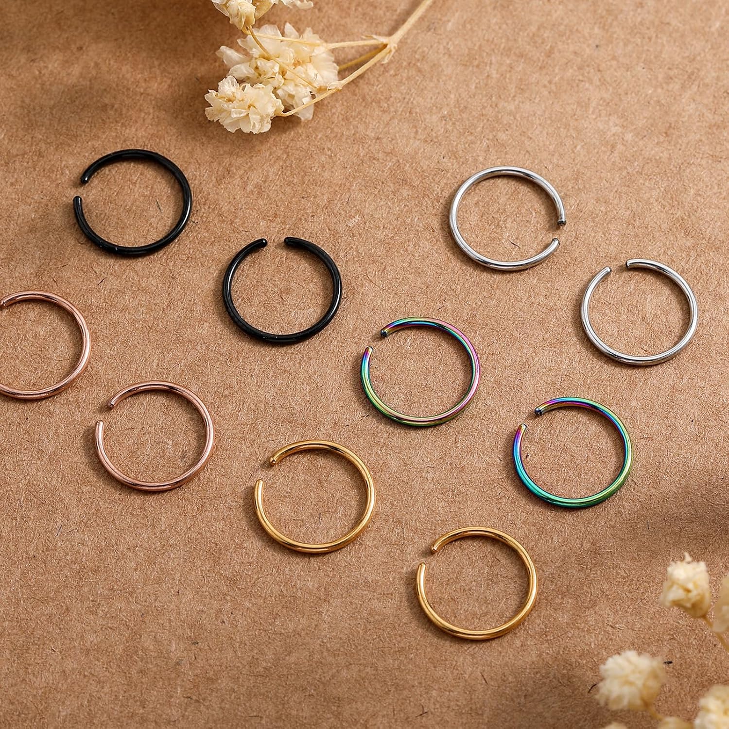 Tucnoeu 10pcs Fake Nose Ring Hoop, Stainless Steel Nose Piercings, Fake Septum Ring Non Pierced Lip Rings Jewelry for Women Men