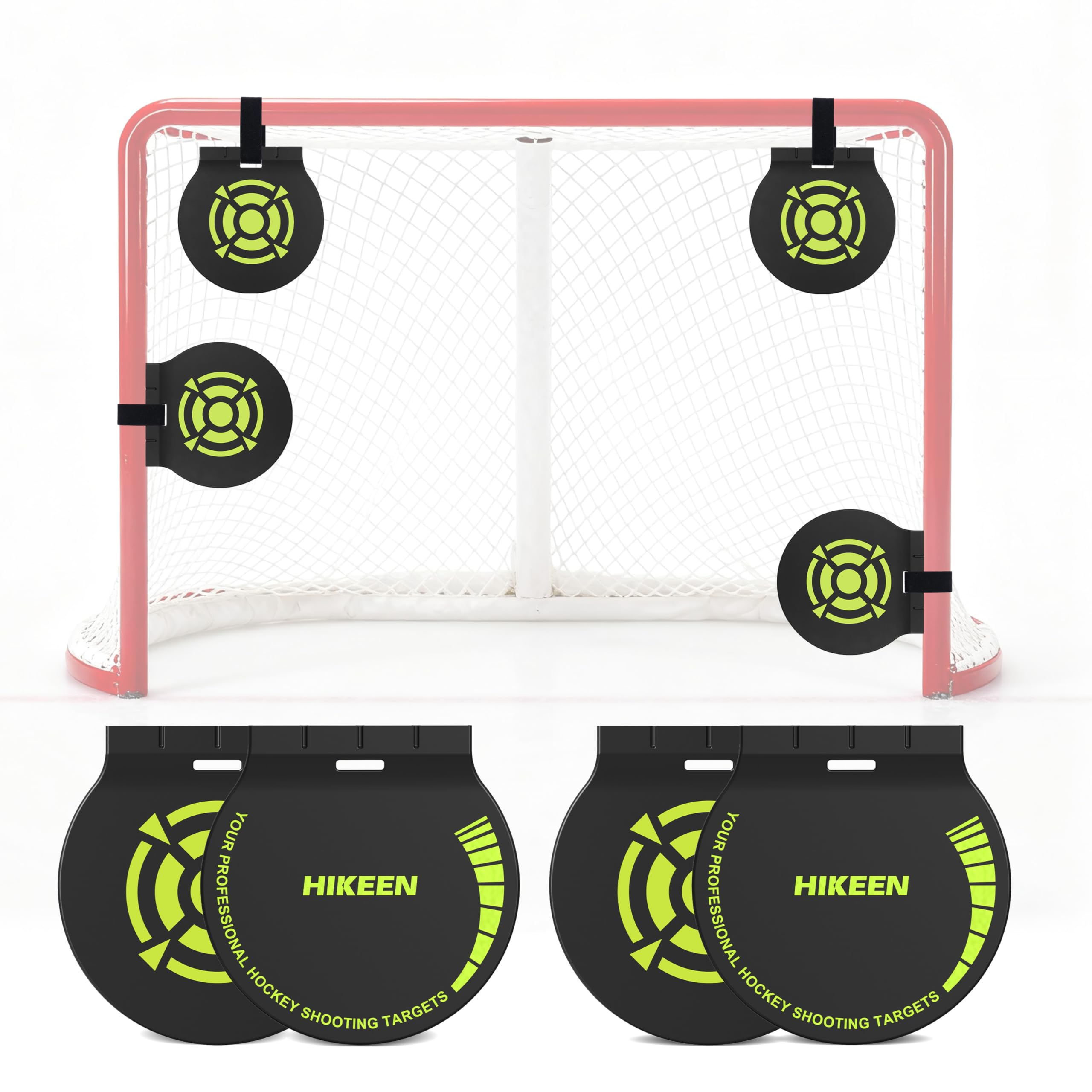 BOOSTEADY Lot de 4 Cibles de Tir pour Hockey Magnétiques Suspendues, 7,9" Cible de Gardien de But de Hockey Robuste avec Attaches de Hockey & Filets de Crosse