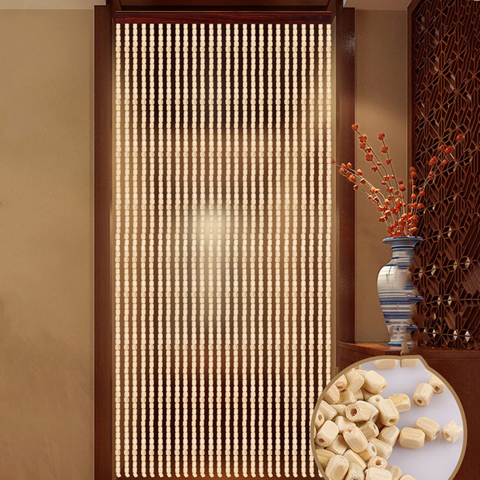 Rideau de Perles Exterieur En Bois,Rideau de Porte Perles,Rideaux Occultant Isolation Thermique,Panneau Draperie Rideaux Décoratif,pour Chambre Bureau,Personnalisable (80 strands (80x200cm))