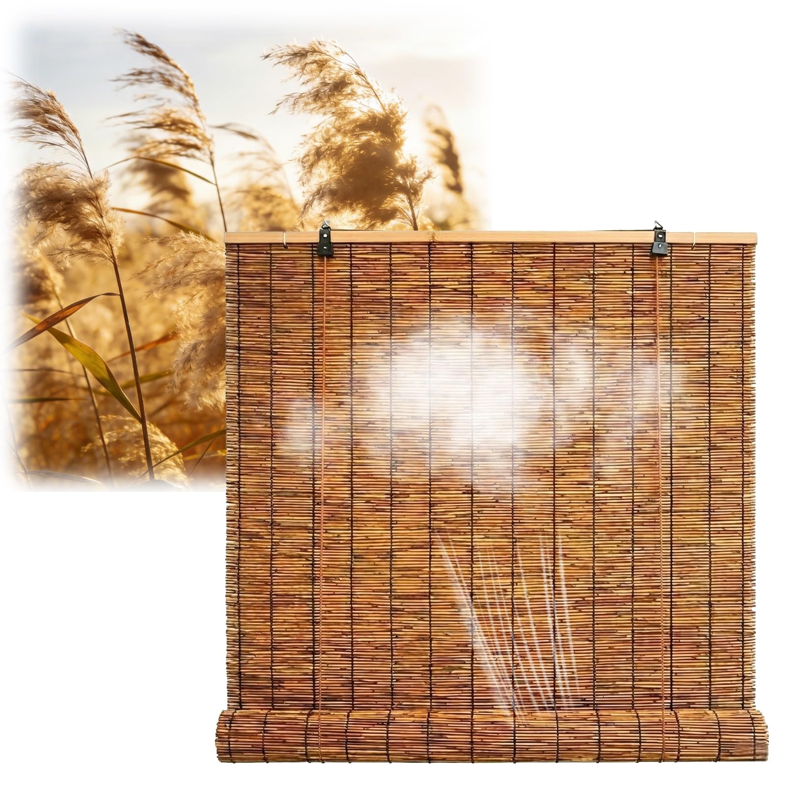 CMJYMX Natural Bamboo Roller Blinds 20" 24" 27" 43" 47" 55" 59" Width, Privacy Roll Up Shades 70% Sun Blocking Privacy Sun Shade For Home Decor(110x180CM/43x71IN(WxH))