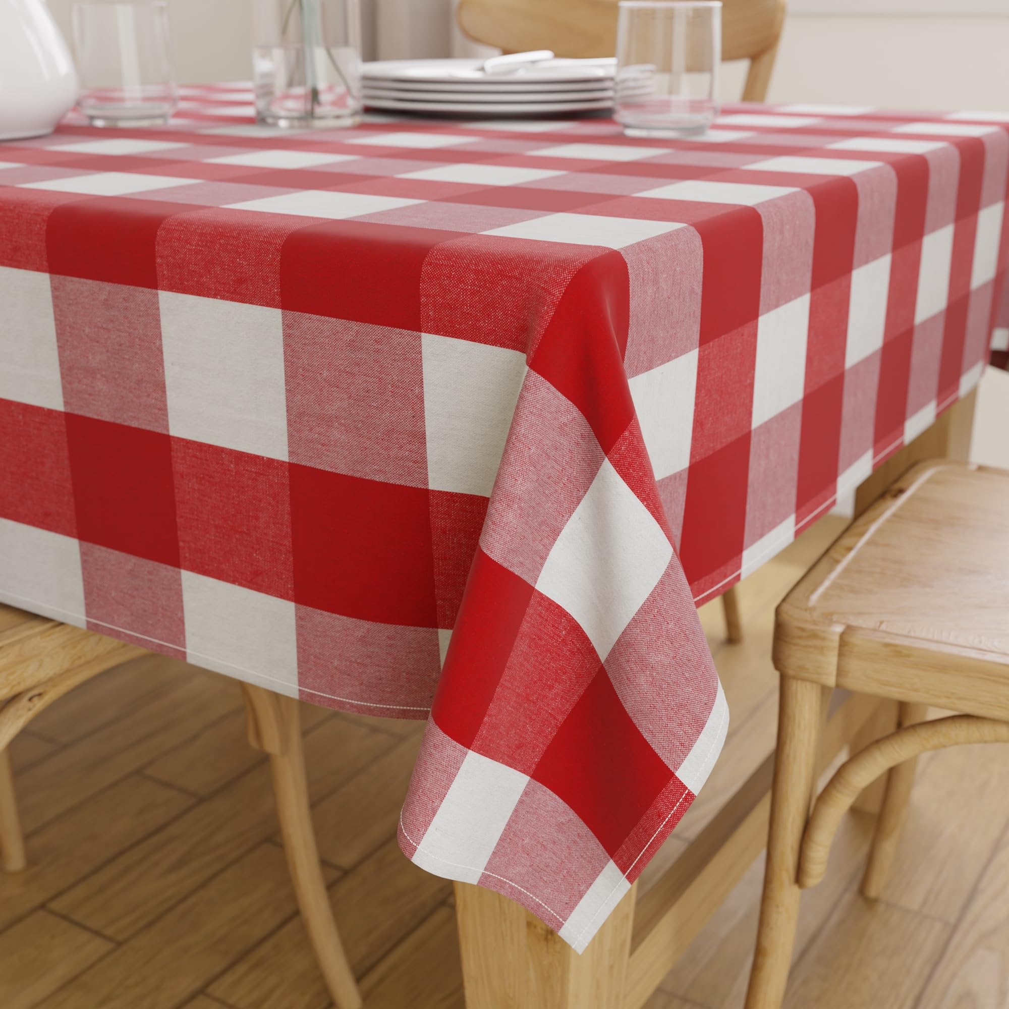 Encasa XO Dining Table Cover | 56"x56" Recycled Cotton Tablecloth | Buffalo Red Checks Design Table Cloth For Decoration - Machine Washable. — image 1