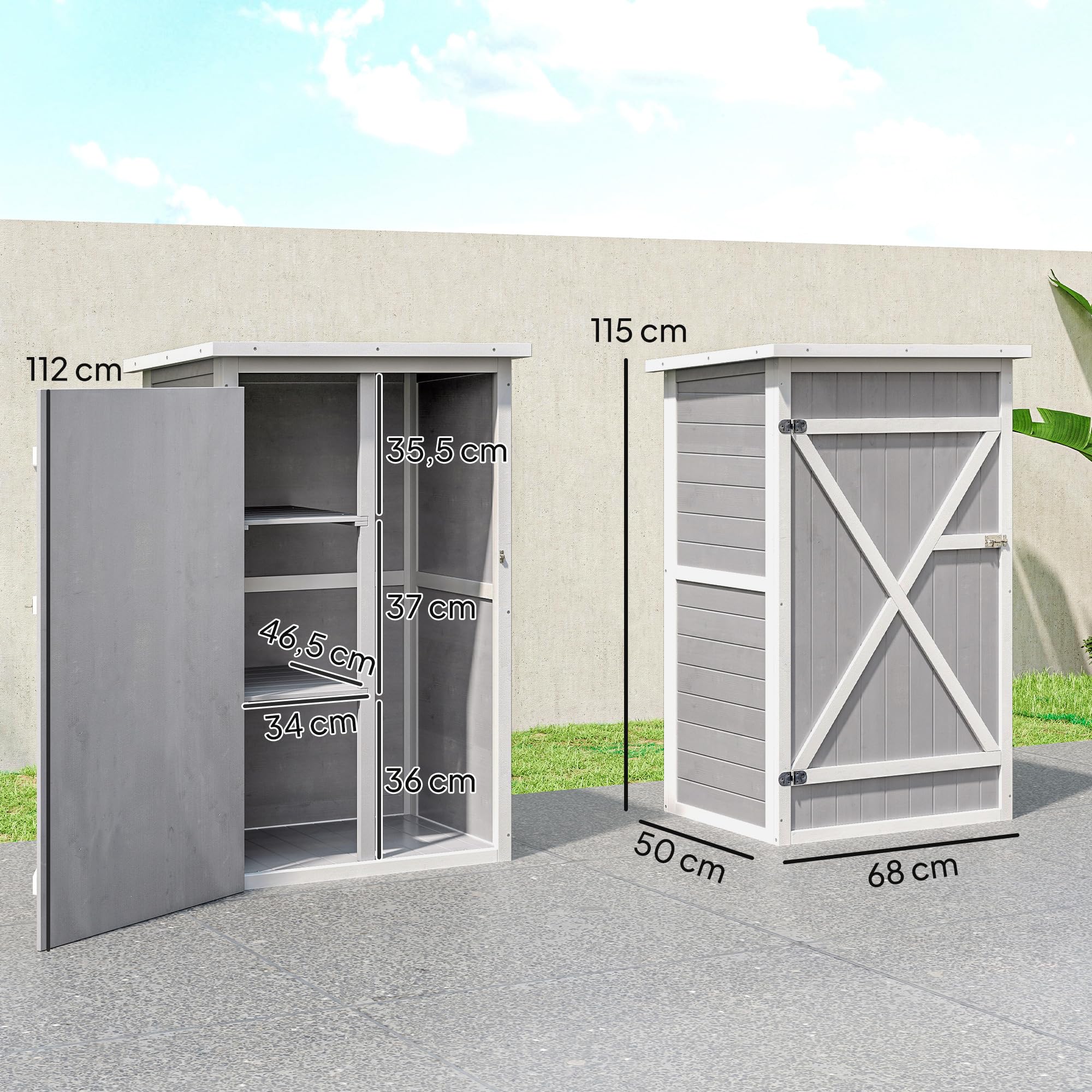 Outsunny Armoire abri de Jardin Remise pour Outils Bois de Sapin pré-huilé Toit bitumé incliné - Grande Porte verrouillable loquet - 2 étagères - dim. 75L x 56l x 115H cm
