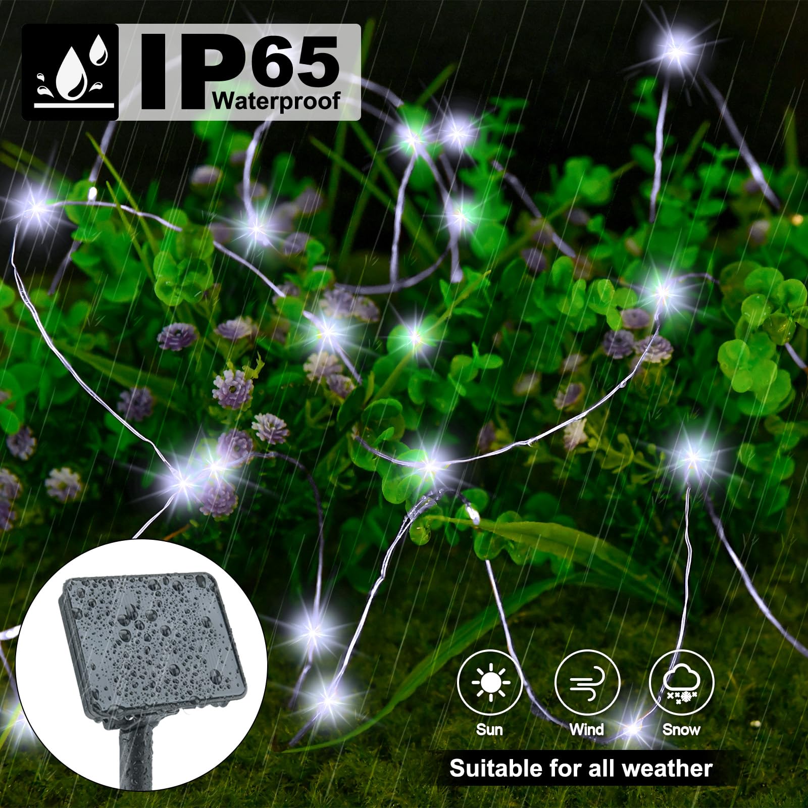 Isisyu Solar String Lights Outdoor, 12M/40FT 120 LED Garden Lights Solar Powered Waterproof - Image 3