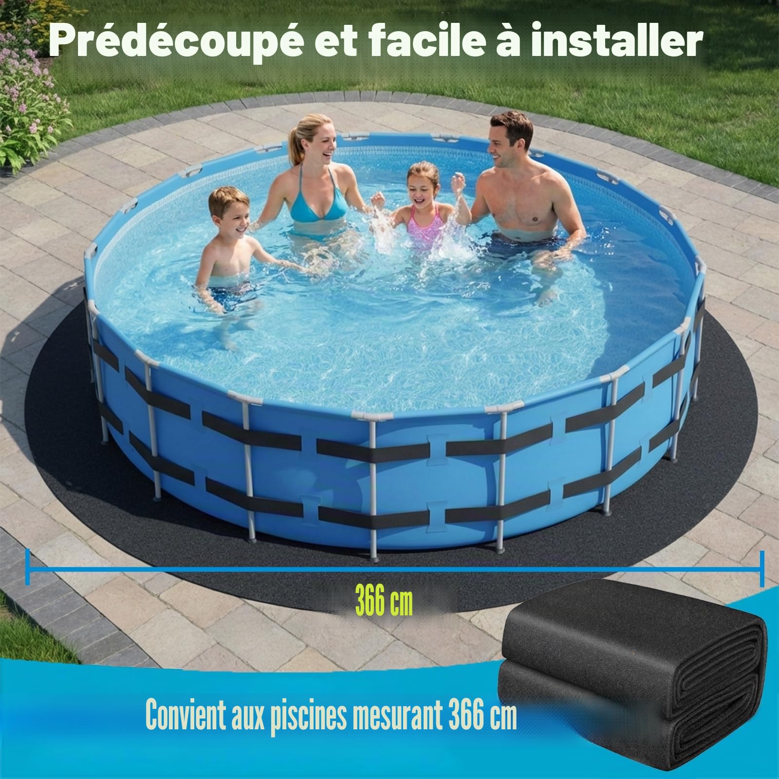Couverture de piscine pour l'extérieur, en feutre renforcé 200g/m², design sans couture, protection contre les crevaisons, découpable pour piscines gonflables et spas, tapis de protection pour piscine