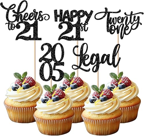 Vista 60 de Rsstarxi Paquete de 30 decoraciones para cupcakes de cumpleaños de 14 años con purpurina 2011 Hello 14 Cheers to 14 años de edad, catorce años, Negro