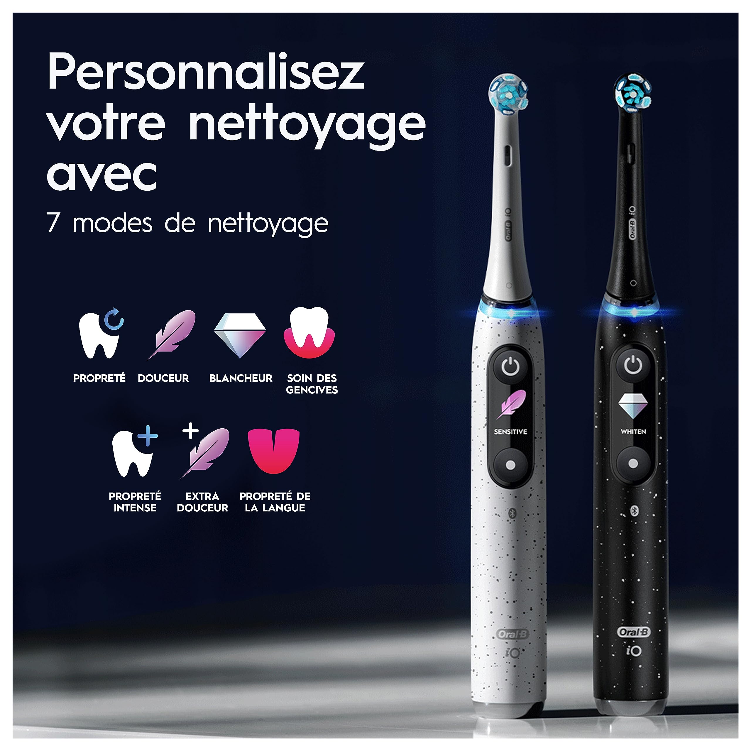 Oral-B Brosse à Dents Electrique iO 10, 3 Brossettes de Rechange, Noire– 7 Modes de Brossage dont Blancheur et Soin des Gencives, Capteur de Pression, Batterie Rechargeable, Guidage IA, Etui