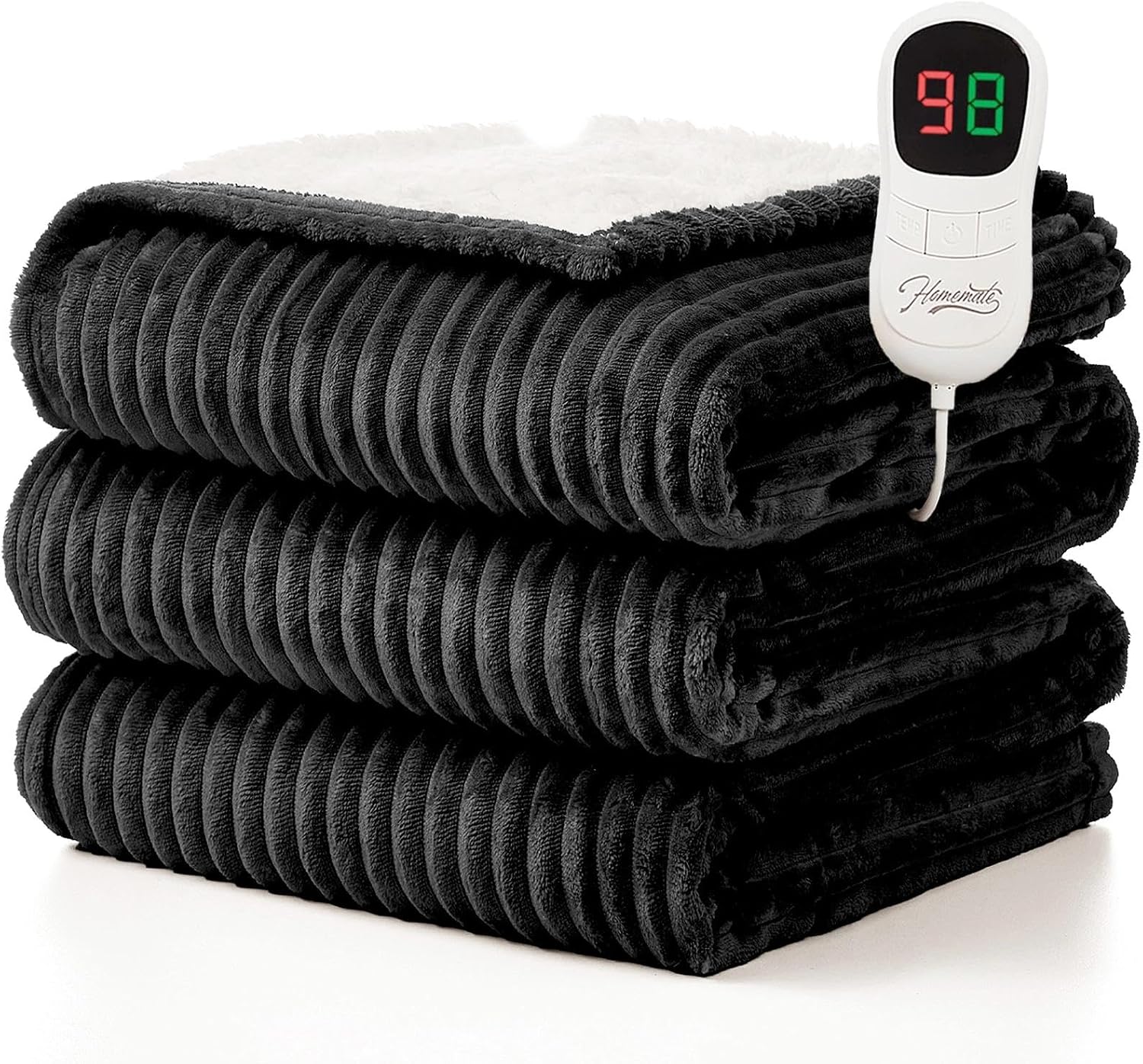 Homemate Heated Blanket Electric Heating Throw 50"x60" Soft Flannel Sherpa | ETL Certified 2/4/6/8H Auto-Off 10 Heat Levels Overheat Protection Machine Washable,For Cold AC Office Room Cold Sleeper Gift