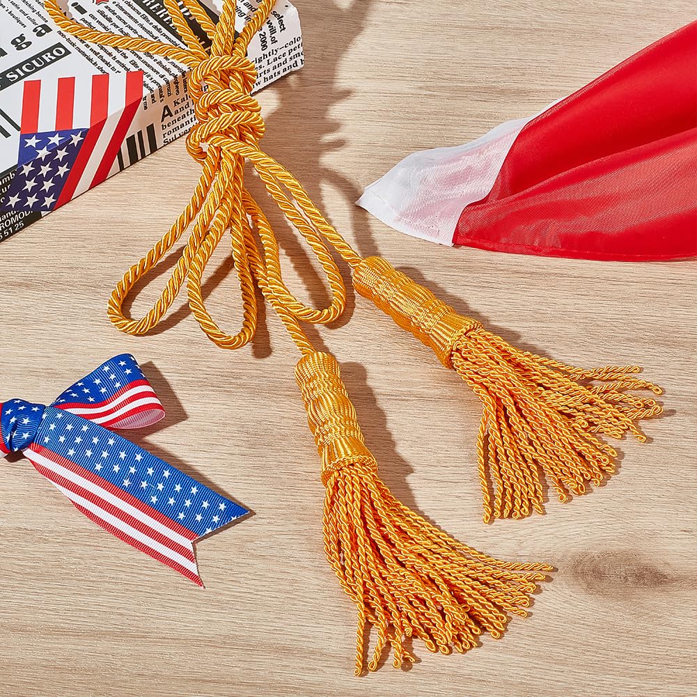 MAYJOYDIY Cordoncino intrecciato dorato, 2,76 m, con nappe, cordoncino decorativo intrecciato in poliestere e seta, per tende, drappeggio, per esterni, casa, interni