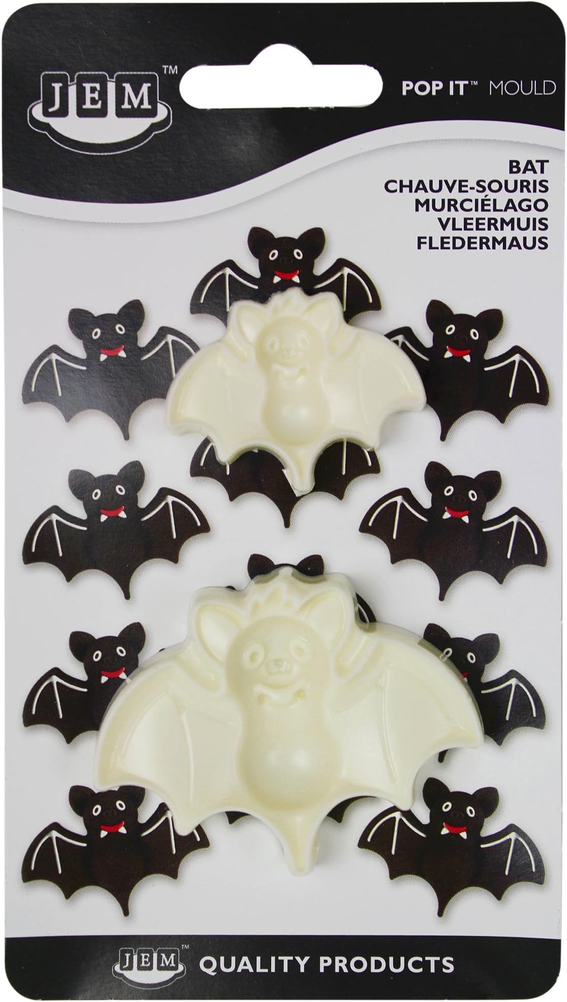 PME 1102EP011 JEM "Pop It" Bat Shaped Mould for Cake Decorating, Large/Small, Set of 2, Off-white, 6x2x5 cm