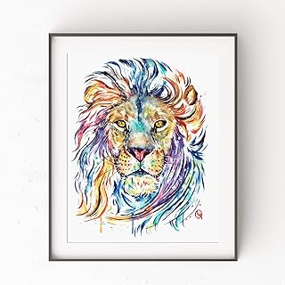 Wild Lion Painting by Whitehouse Art | Lion Portrait, Watercolor Safari Animal Nursery, Lion Wall Art | Professional Art Print of a Lion Original Watercolor Painting | Lion Watercolor Print | 5 Sizes