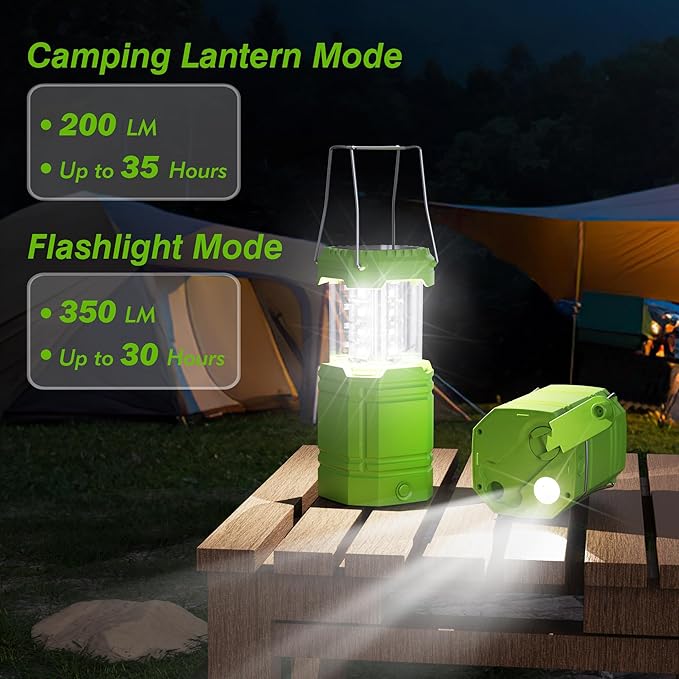 Hand Crank Solar Powered LED Camping Lantern Collapsible Portable Emergency Lights
