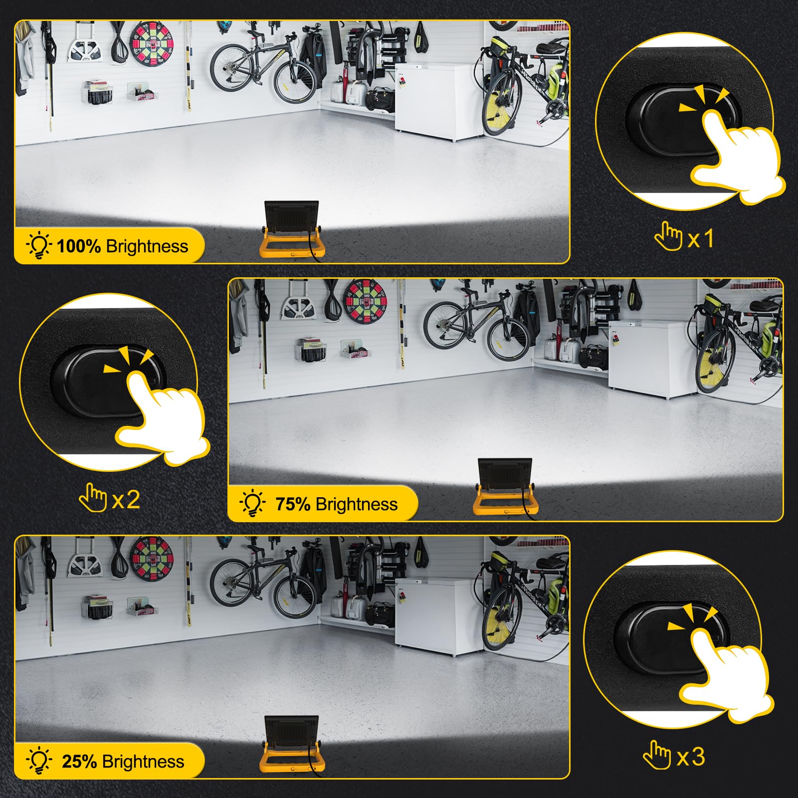 T-SUN Projecteur LED Chantier 60W 6000K, Lampe de Chantier Puissante, Étanche IP66, Portable, 3 Modes, Avec Prise et Câble de 4M Pour Construction, Garage, Atelier