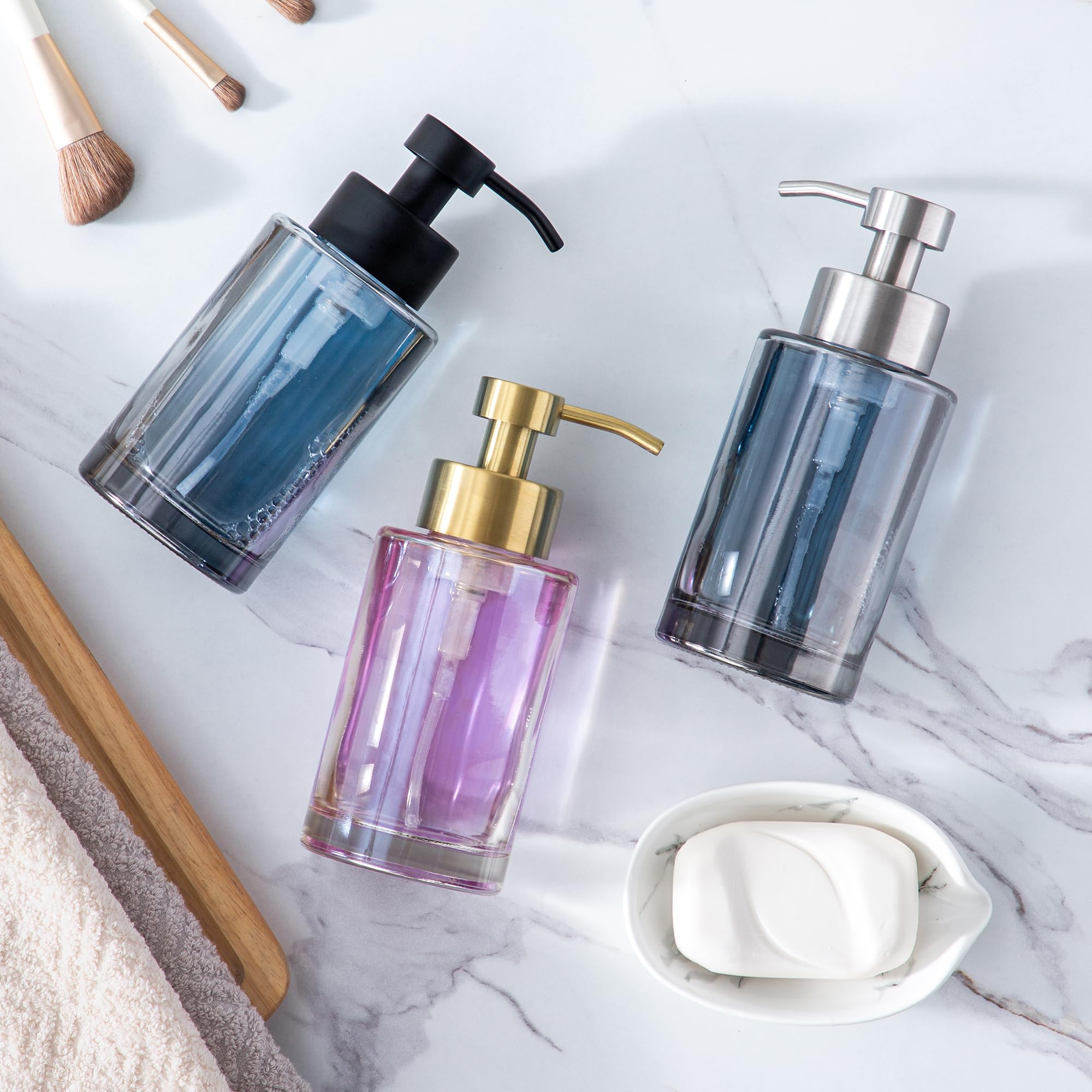 Enra Dispenser di sapone nero, dispenser per sapone da bagno, 12 ozs, moderna bottiglia ricaricabile in vetro spesso per bagno e cucina (dispenser di schiuma nera)