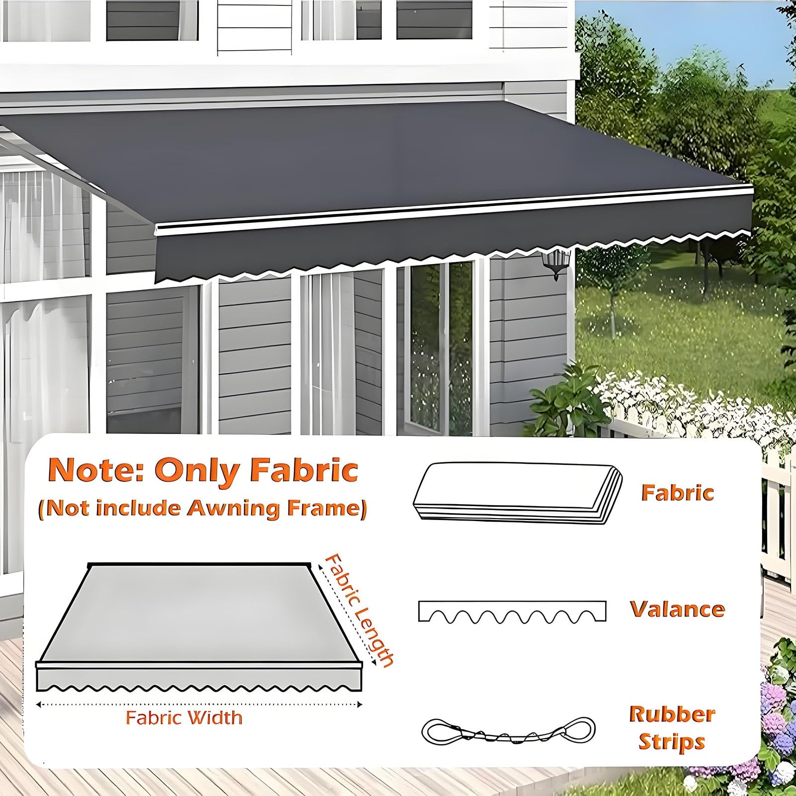 Tissu Store Banne Toile De Rechange pour Store De Terrasse | Toile de auvent en polyester pour camping ou devanture de magasin Sans armature Imperméable, Gris(16.4x11.5ft/5x3.5m)