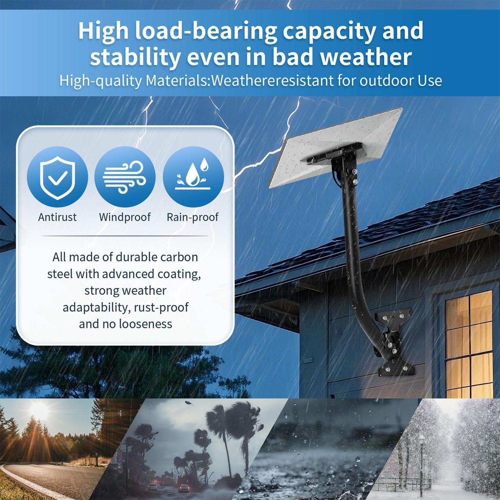 Support D'Antenne Bras Orientable Pour Parabole Internet | Fixation Satellite Anti-Vent Pour Station Météo Extérieure, Prolongateur WiFi, Mur, -Toit, Toit, Camping-Car