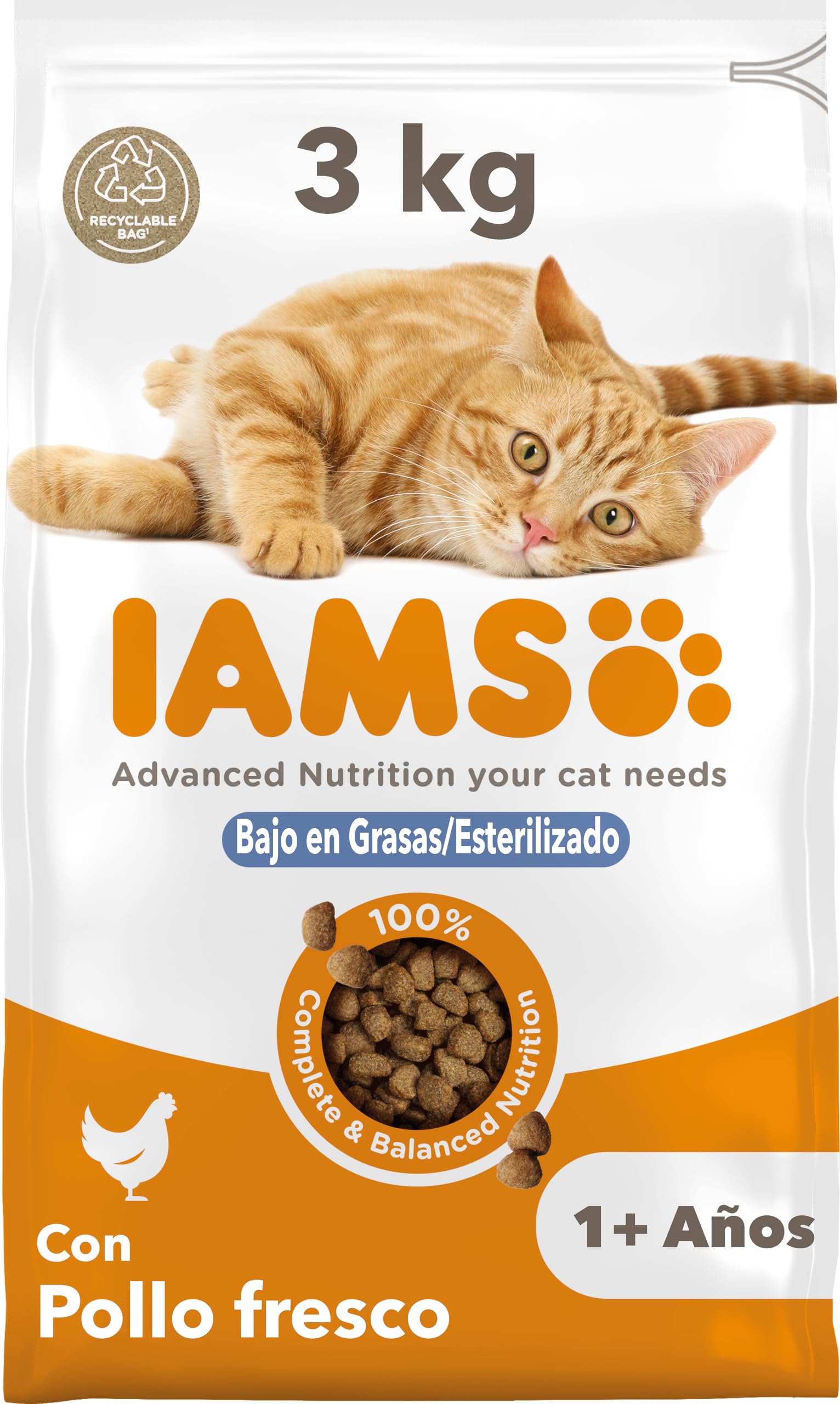IAMS Sterilised sucha karma dla kotów z kurczakiem – sucha karma dla sterylizowanych / kastrowanych kotów od 1 roku życia, 3 kg