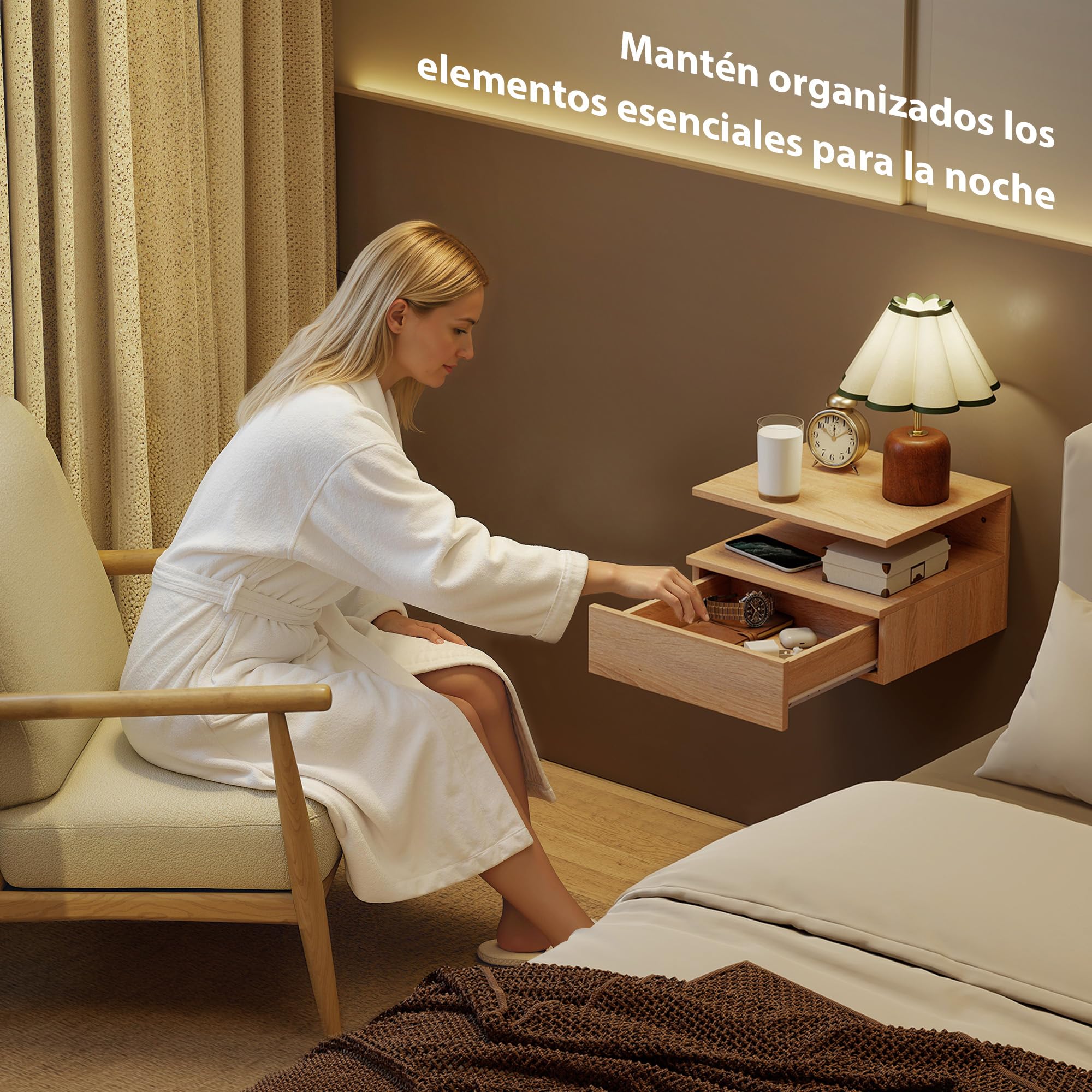 HOMCOM Juego de 2 Mesitas de Noche Flotantes con Cajón, Mesillas de Noche Dormitorio, Montado en la Pared, Estilo Moderno, para Sala de Estar, 35x32x22,5 cm, Roble
