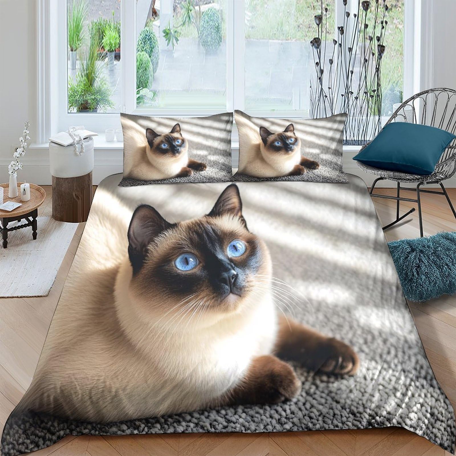 Ctjqhvkz Style-9 3D Printed Siamese Cat Fitted Sheet Microfiber Soft Anti-Slip Animal Bed Cover For Bedroom Dorm Mattress Protection Decor Single（135X200cm）