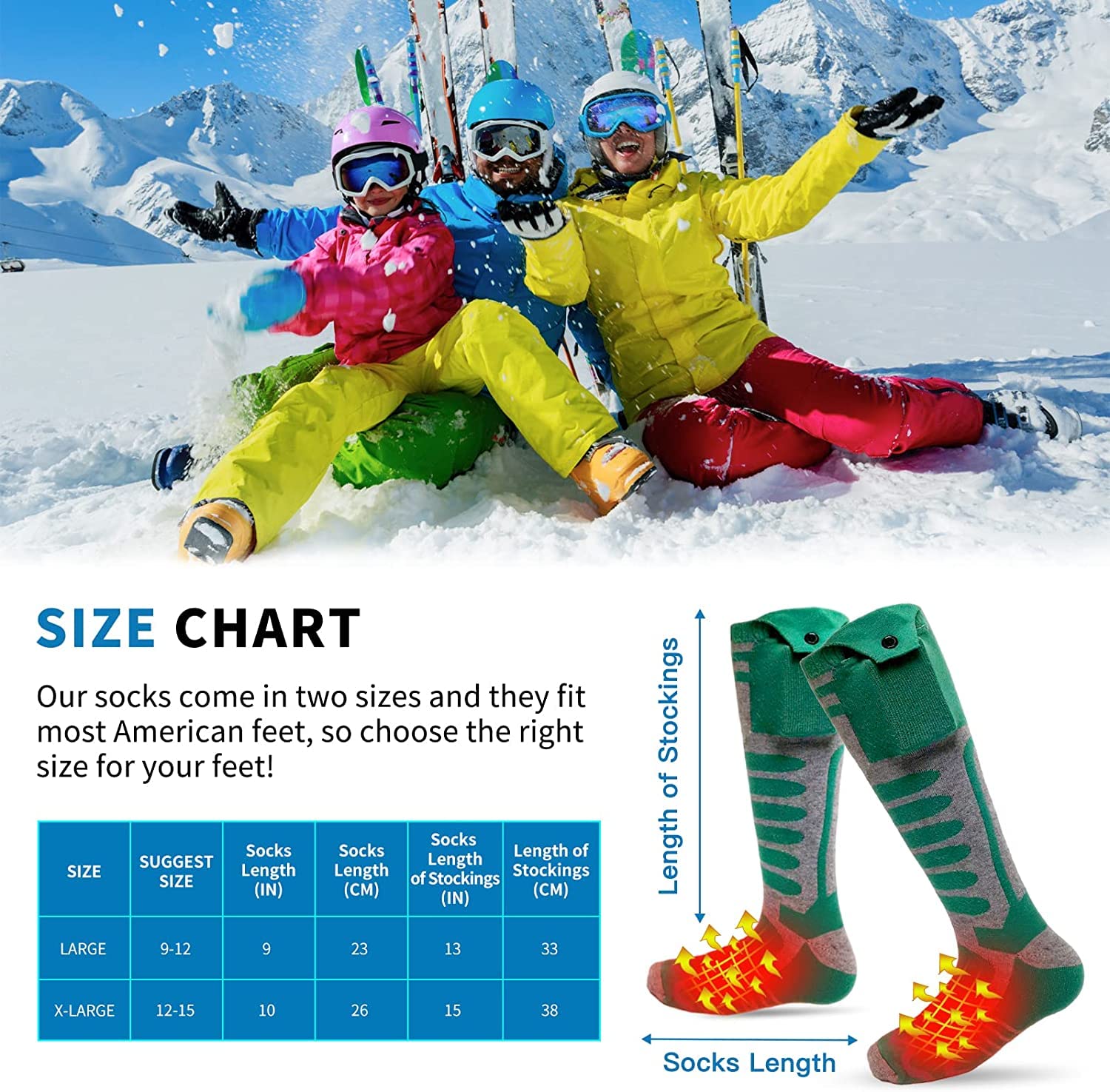 Chaussettes Chauffantes Homme Femme, Chaussettes Chaudes avec Télécommande APP à Batterie 5000mAh, Chauffe-Pieds d'hiver en Coton pour Ski, Pêche, Snowboard, Randonnée
