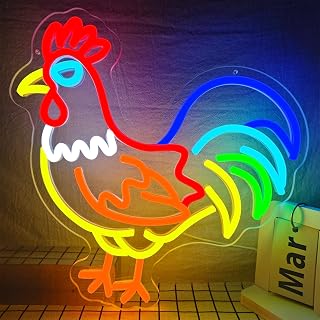 Signs Rooster Neon Sign for Wall Decor Dimmable Chicken Neon Sign Decoration Light for Man Cave Beer Bar Game Room Lights Birthday Party Gifts Decoration Aesthetic