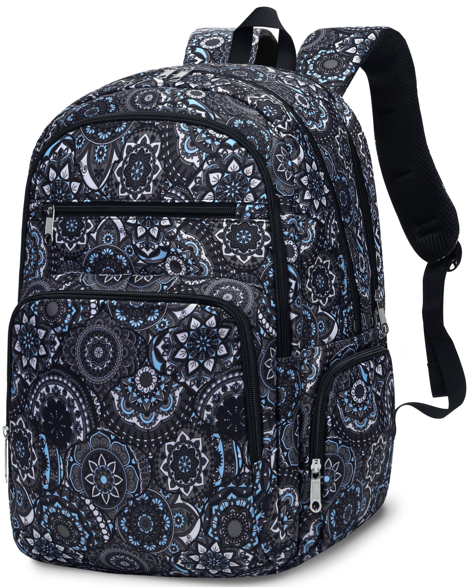 FOKDUVBLarge Backpack for Women Backpack with Lots of Pockets for Travel Work School Bookbag with Laptop Compartment for High School College Girls Mochilas Morrales para Mujer (Black/Gray, Paisley)