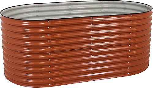 Miniatura 2 de Sunnydaze Cama de jardín elevada ovalada de 79 pulgadas, kit de maceta apilable de acero para flores con borde de goma, color marrón