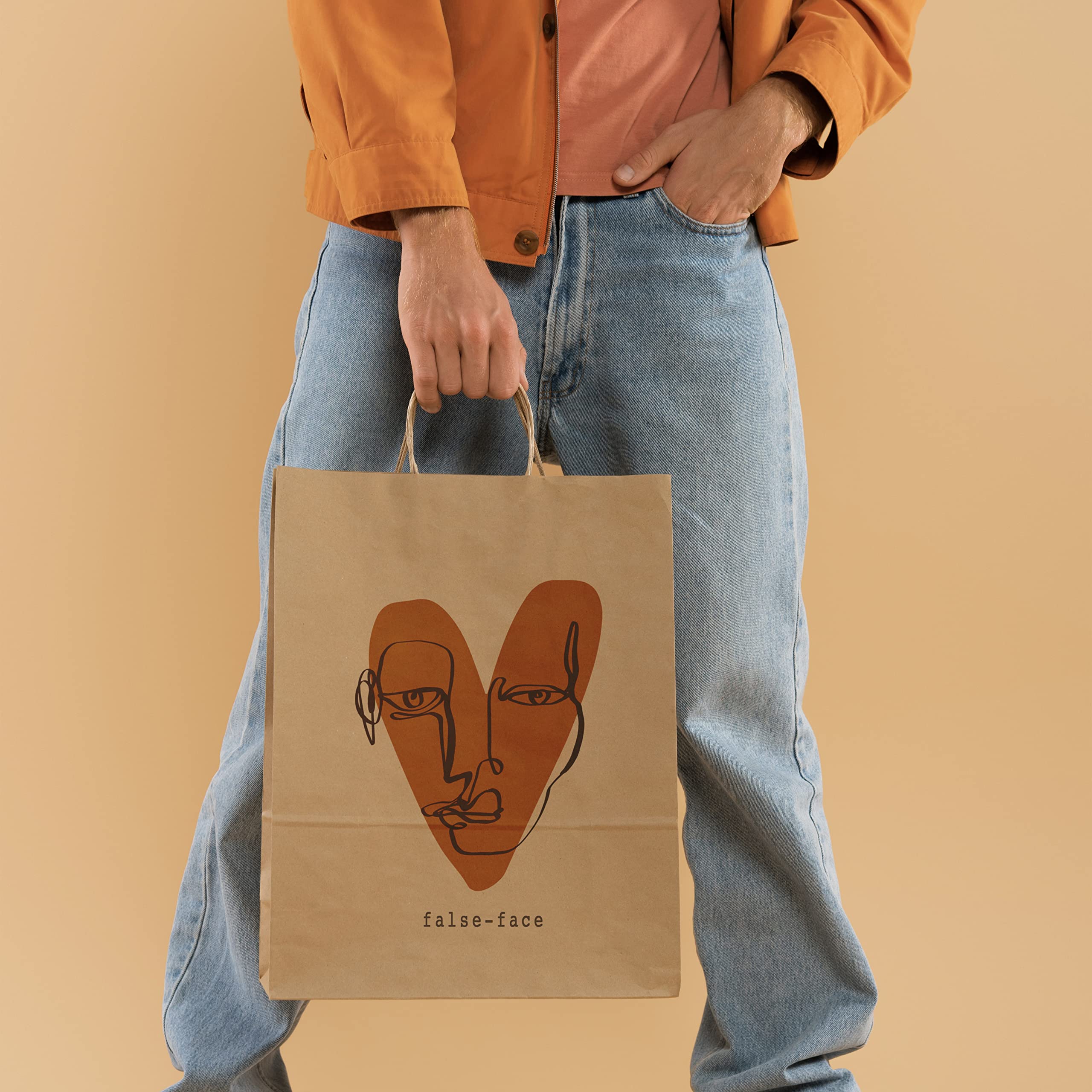 Pack 100 Bolsas de Papel Kraft con Logo a Color | Tu Imagen en una Bolsa | Diferentes Tamaños Para Ajustarse a tus Regalos | Bolsas Para Regalo o Tiendas | Grande (32x40x12 cm), Kraft