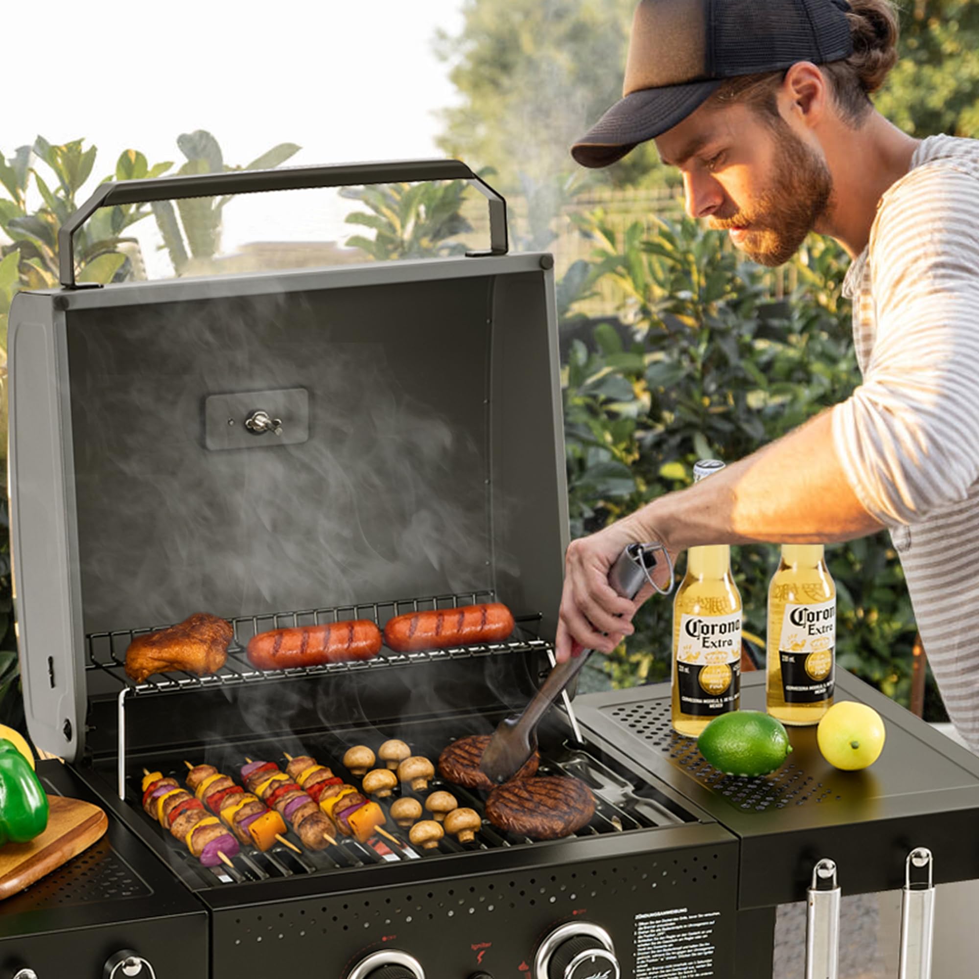 Royal Gourmet 2-Brenner Gasgrill 5 kW Grillwagen mit klappbaren Seitenablagen, Ablagekorb, Outdoor Gasgrill für Balkon, Terrasse, Garten und Camping, Grau