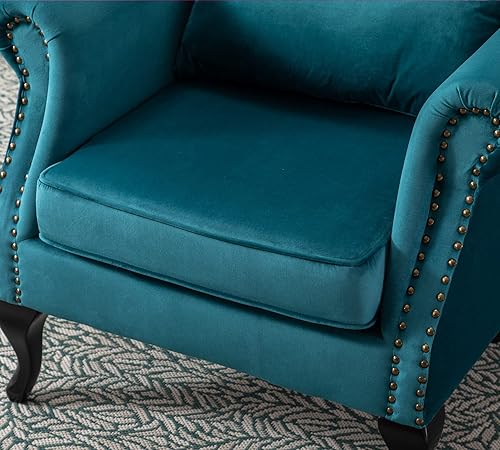 Miniatura 5 de Silla decorativa moderna de mediados de siglo, sillón tapizado, cómodo sofá individual de tela de terciopelo con respaldo copetudo para espacios