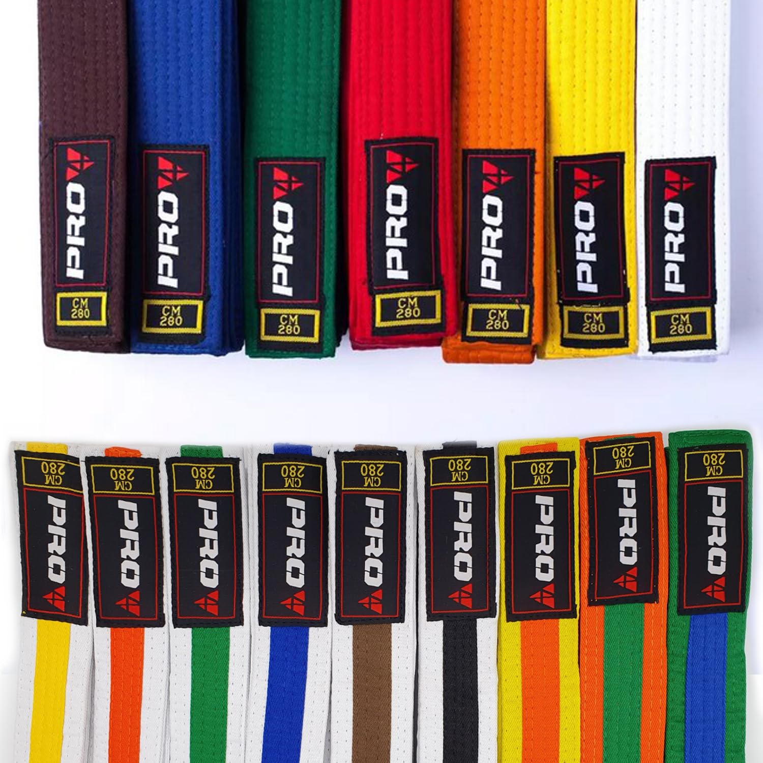 Pro4 Budo Gürtel 1 oder 2 farbig für Kampfsport Karate TKD Kickboxen Judo Jiu Jitsu 220 240 260 280 300 oder 320cm (orange, 240cm)