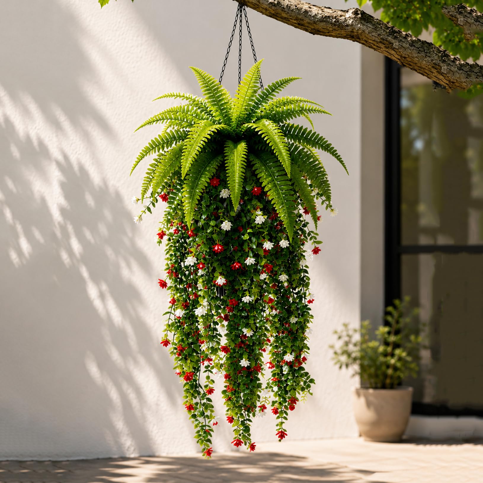 ATAVSADN Artificial Hanging Plants Flowers for Outdoors, UV Resistant Faux Flowers And Greenery, Fake Plants for Outside Porch Patio Balcony Garden Home 1Pack,One Size