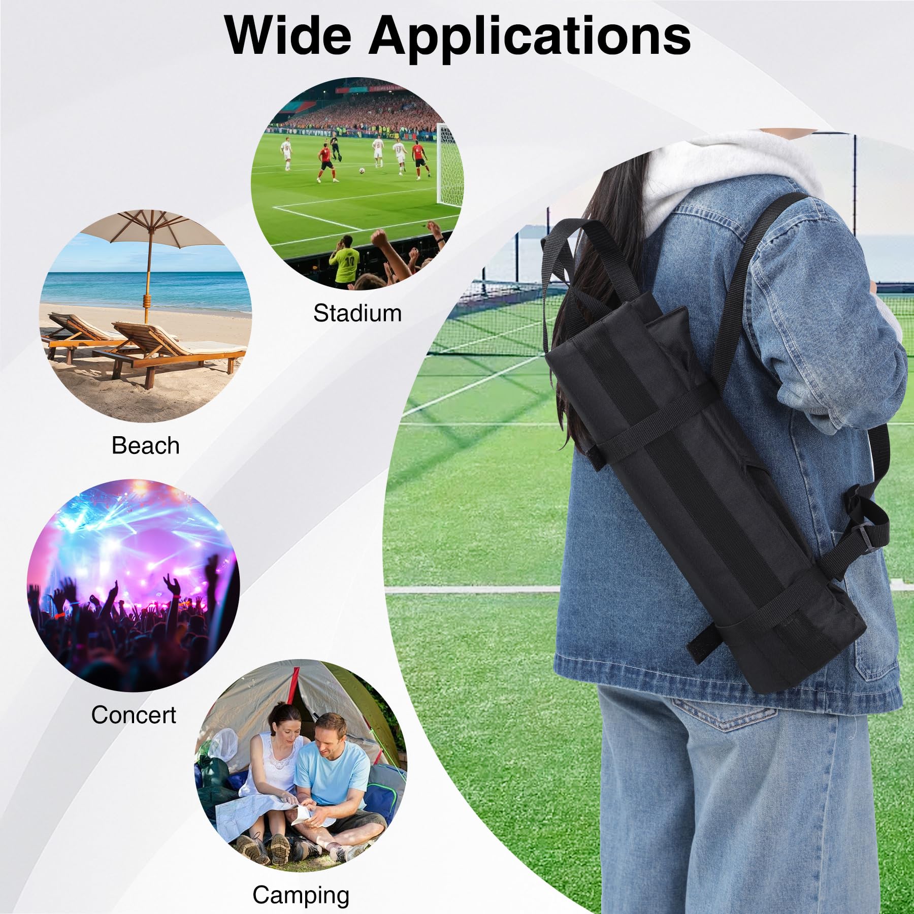 REDCAMP Faltbares Stadion Sitzkissen mit Rückenlehne, verstellbar, leicht | Gepolsterter Tribünensitz mit Stützstreifen & verstellbaren Gurten, 600D Oxford, 600g, ideal für Outdoor Sport Strand Camping