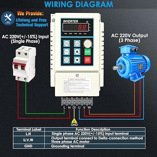 Miniatura 5 de AC 220V variador de frecuencia entrada monofásica a salida trifásica convertidor de frecuencia inversor VFD para control de velocidad del motor del