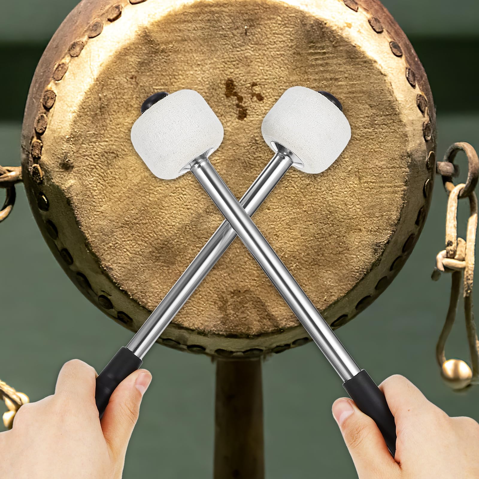 Vaguelly 2 Stück Drum Mallets Mit Filzkopf Und Edelstahlgriff Leichte Trommelstöcke Für Schüler Und Erwachsene Tragbare Percussion Schlägel Für Schlagzeug Übung Und Marschtrommel