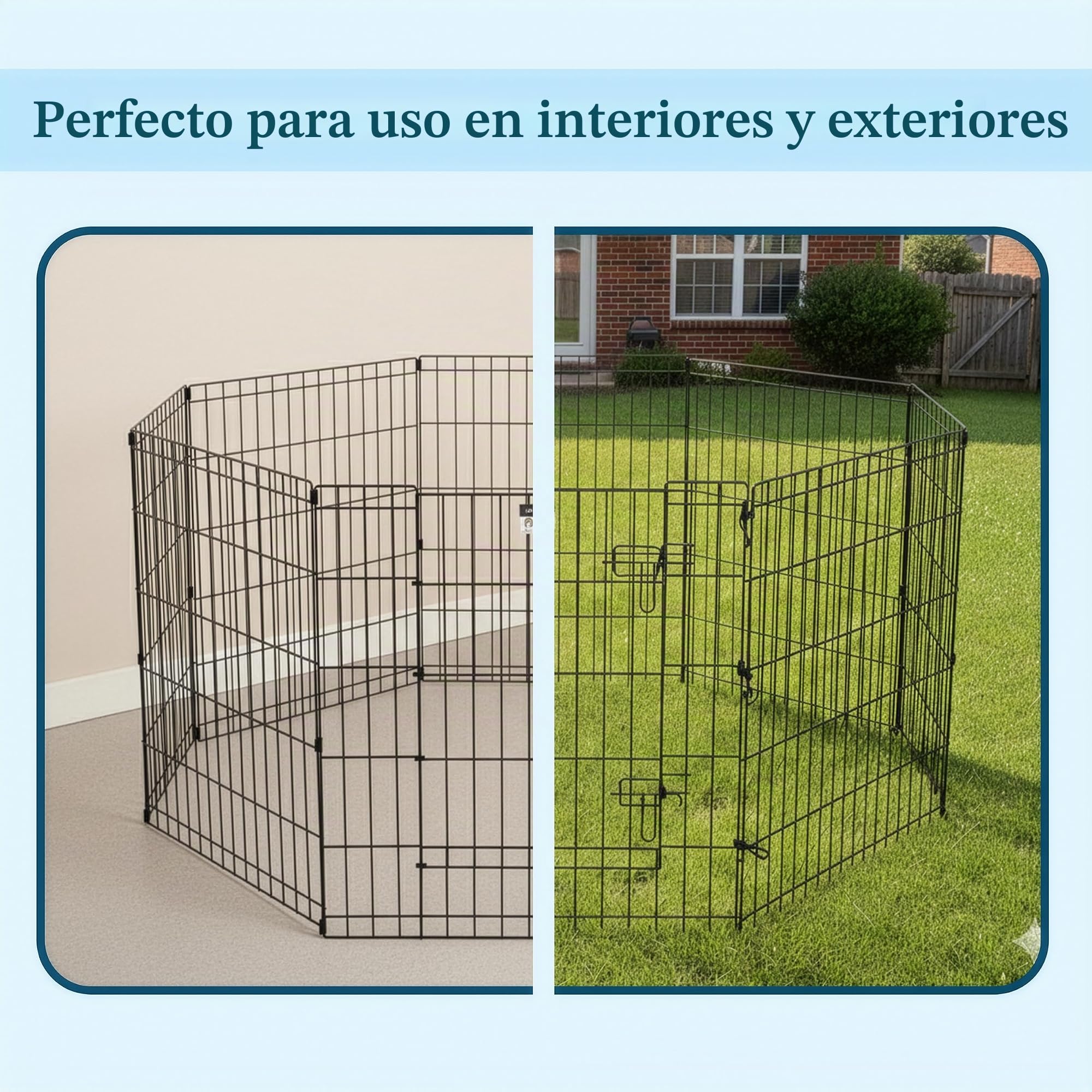 Petmaker Corralito Plegable de Metal con 8 Paneles de 24 x 30 Pulgadas, Interior y Exterior con Puerta para Perros, Gatos o Animales pequeños