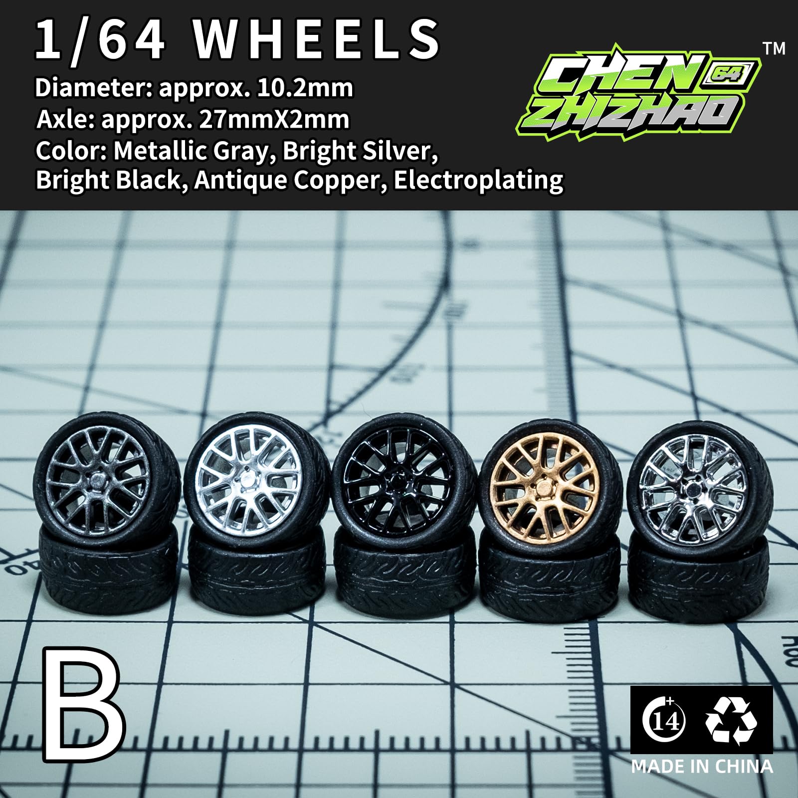 CHENZHIZHAO 1/64 Wheels for Hotwheels, 64 Scale die-cast Model Modification, 64 Scale Miniature Scene Production, ABS Injection Rubber Tires, 5 Sets Packaging?Style B