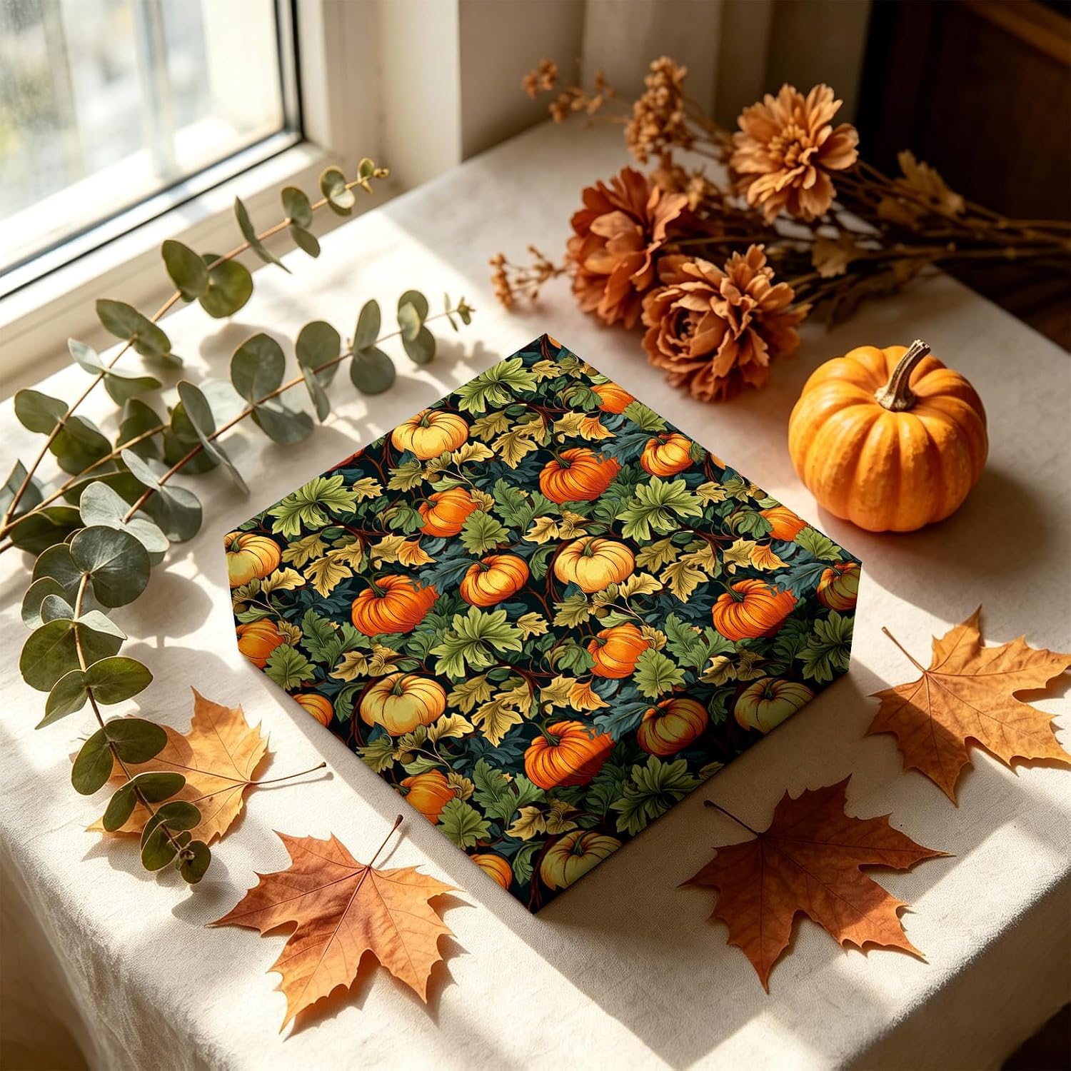 Whaline 12Pcs Fall Cotton Fabric Bundle, Vintage Floral Pumpkin, 18 x 22 in