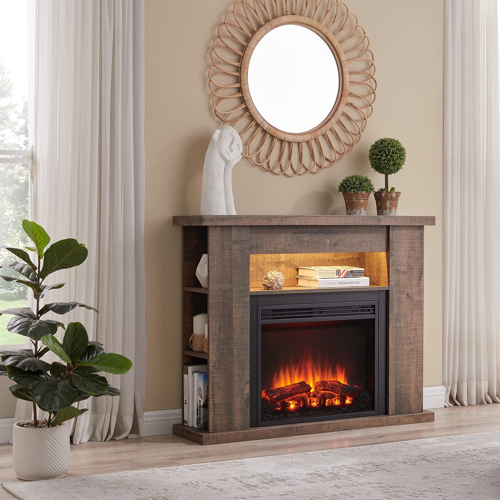 Amazon.com: LegendFlame® Barron Electric Fireplace with 43 Storage Shelf  Mantel Surround and Jaden 23 Insert, Rustic Dark Oak : Home u0026 Kitchen