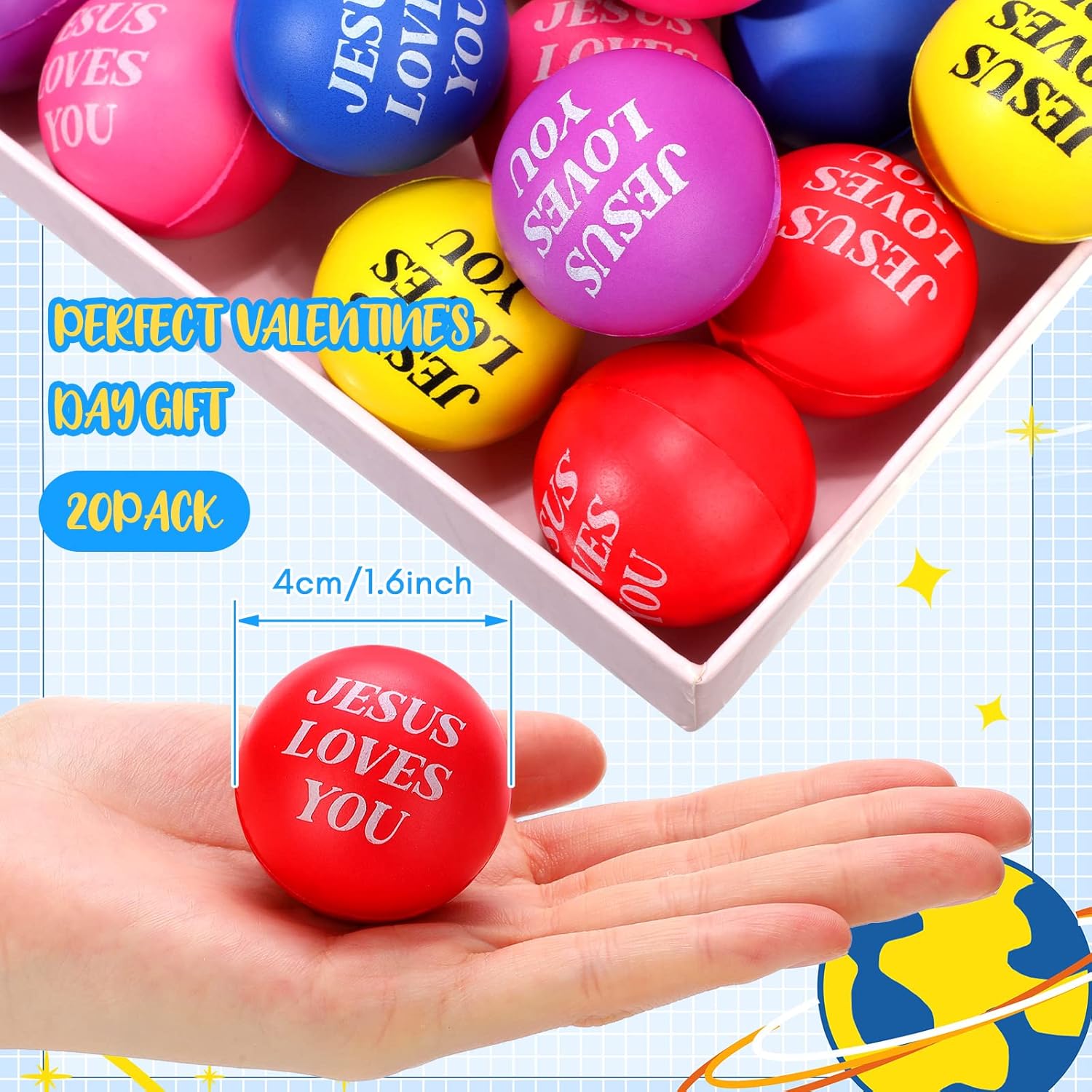 20 Pcs Jesus Loves You Stress Balls Stress Reliver Toys Christian Gifts 1.57 Inch Foam Bouncy Inspirational Religious Stresses Ball for Mother's Day Classroom Prize Graduation Nurse Gift(Colorful)