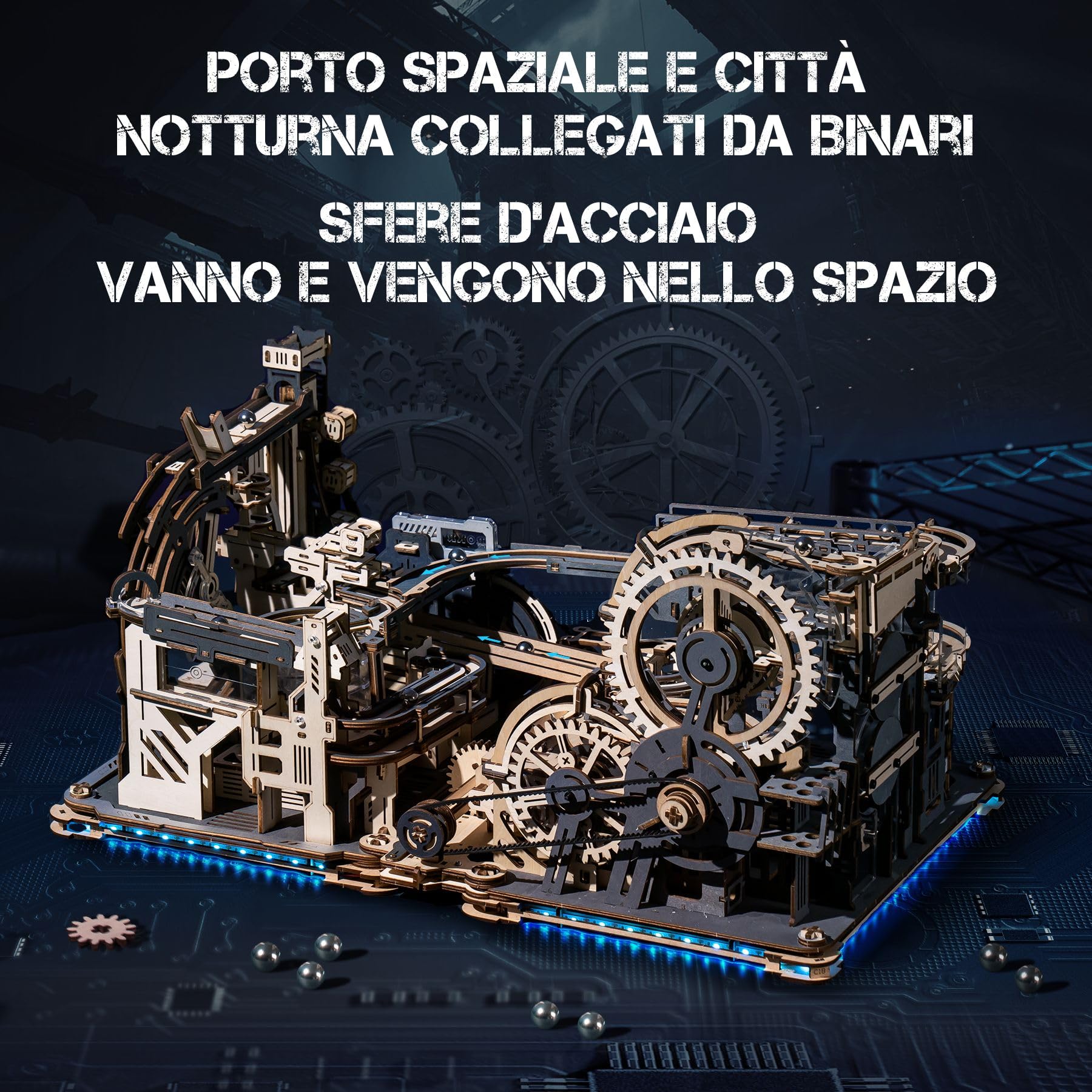ROBOTIME LGC01+LGA01+LG01 3-in-1 Puzzle 3D in Legno Piste per le Biglie Modellismo da Costruire Adulti, Marble Run Wooden Puzzle, LED Elettrico Regalo di Compleanno Uomo, LGX02 (=LGC01+LGA01+LG01)