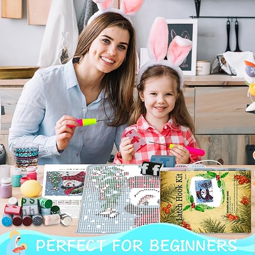 Miniatura 65 de ZFFLYH Kit de alfombras de gancho para manualidades, alfombra de ganchillo sin terminar, alfombra de hilo para niños/adultos con patrón de lienzo