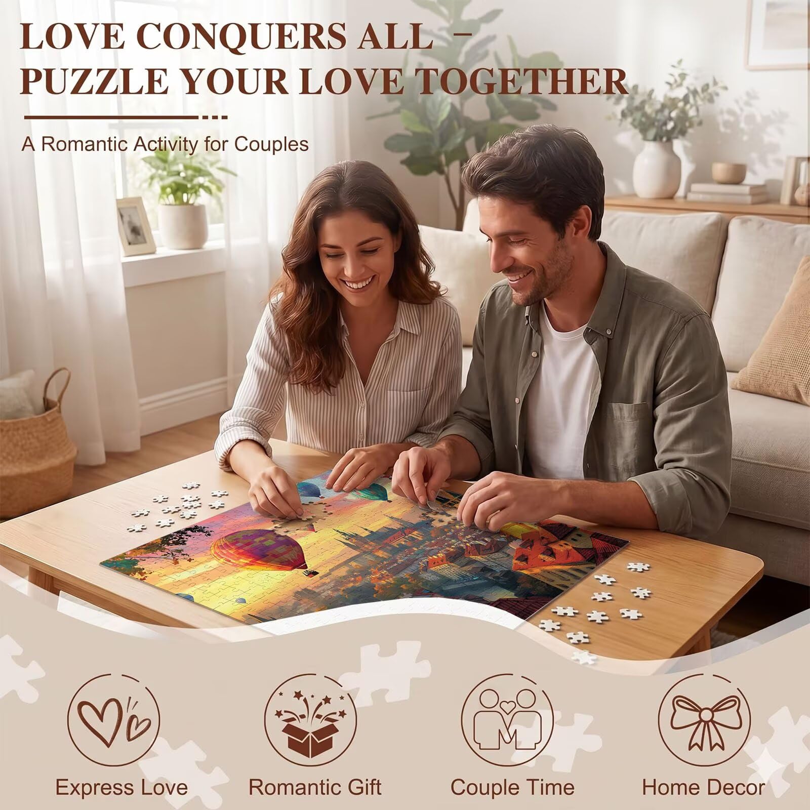 mongolfiera Città Puzzle 1000 Pezzi per Adulti, Puzzle in Legno - Collezione Classica con Poster Incluso - Sfida di Concentrazione e Passatempo Antistress, Gioco per Famiglia, 75 x 50 cm f0-841