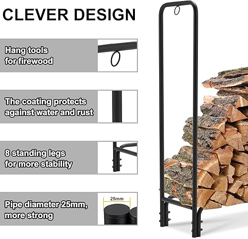 Miniatura 7 de SIMFLAG Estantes para leña de 4 pies para interiores y exteriores soporte para troncos con cubierta resistente al agua para chimenea chimenea