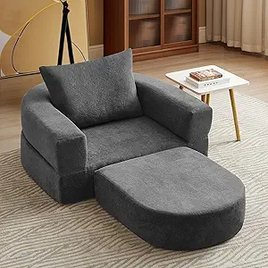 Folding Sofa Bed Chair, 2 in 1 Convertible Sofa to Lounger, High Density Foam Single Floor Sleeper Chair for Living Room, Apartment, Dorm, Small Spaces, Chenille Fabric and Wide Armrest, Grey